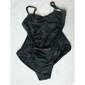 Swim Suit Black Womens Size Large One Piece Adjustable Straps Ruched Joyaria